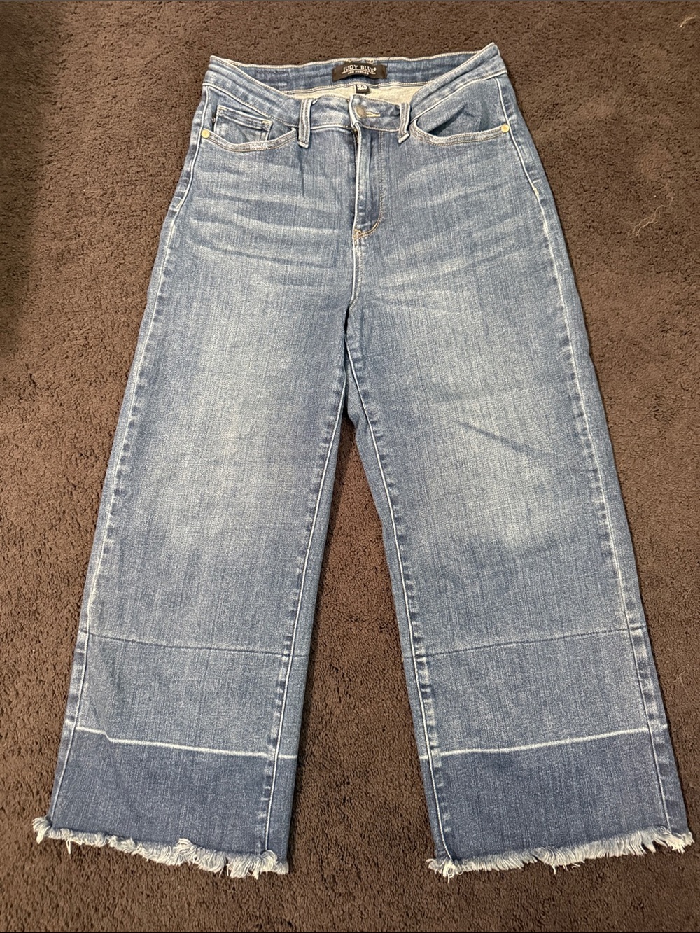 Judy Blue Light Blue Wide Leg Frayed Hem Jeans